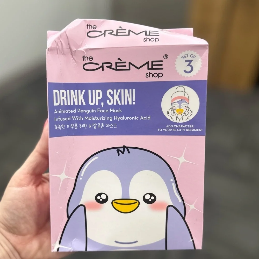 The Crème‎ Shop – “Drink Up, Skin!” Animated Penguin Face Mask (Set of 3) – NIB